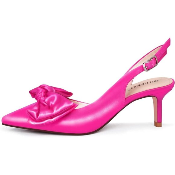 Women Pink Slingback Kitten Heels Pointed Closed Toe Low Heel with Buckle - Picture 3 of 6